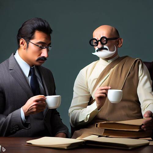 accountant drinking tea with ghandi